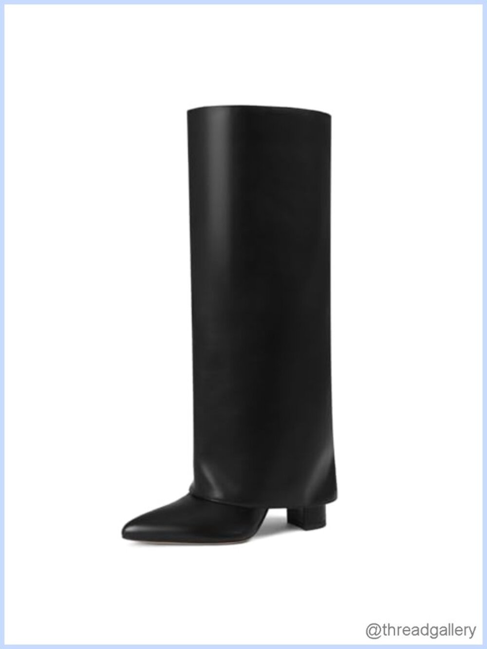 Wide Calf Knee High Boots Faux Leather Chunky Heel Pointed Toe